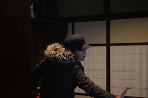 もじゃおくんのエア書道パフォーマンス。